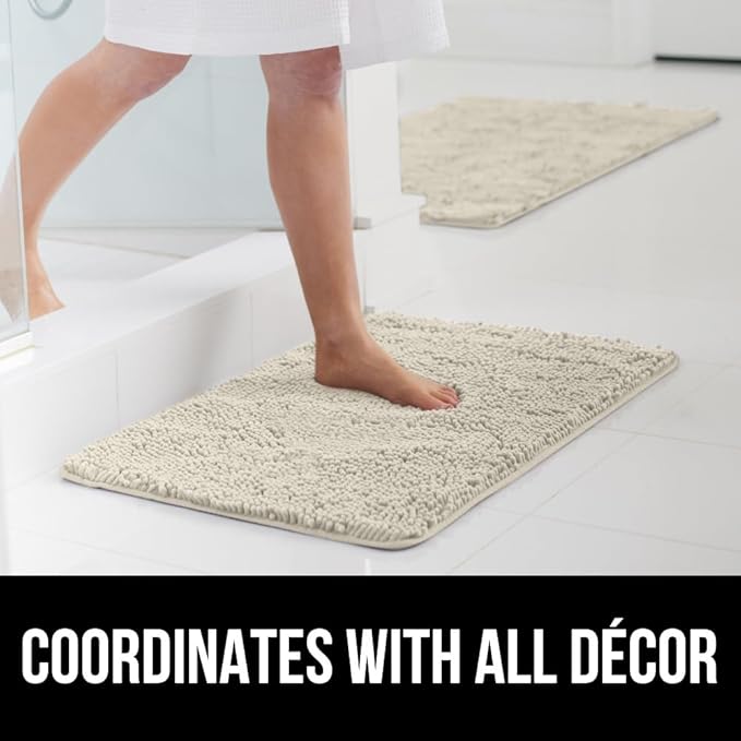 GORILLA GRIP Bath Rug Mat, Thick Soft Absorbent Chenille, Quick Dry Microfiber Mats, Rubber Backing Washable Shower Floor Rugs, US Designed Bathroom Bathmat Home Decor 24x17, Dusty Cloud