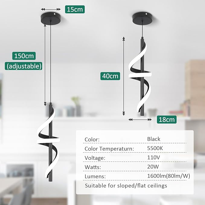 CANEOE Black Pendant Light Fixtures, 3000K-6000K Dimmable Modern LED Pendant Lights,Kitchen Island Pendant Lighting for Dining Room Bar Living Room Bedroom Hanging Light Fixtures,1 Pack