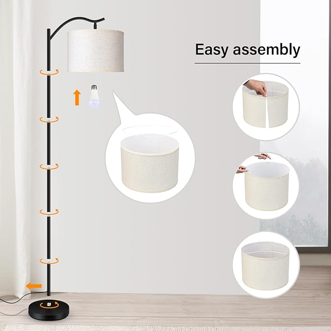 BoostArea Floor Lamp for Living Room,Arc Floor Lamp with Remote Control,Stepless Dimmable Brightness & Colors Temperature 2700k-6500k,Modern Standing Lamp for Bedroom Study Room Office,Beige