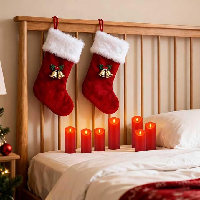 24-Pack Red Flameless LED Candles with Remote - Realistic Flickering Battery - Operated Pillar Candles for Christmas, Home Decor, Weddings, Parties.