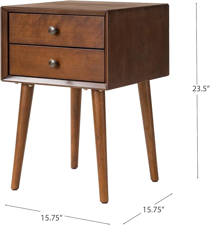 KEIKI Mid Century Modern Night Stand, Space Saving Nigtstand with 2 Big Drawers, Bedroom Bedside Coffee Table for Drink, Sofa Bed Side Desk Tables for Apartment Living Room, Easy Assembly, Brown
