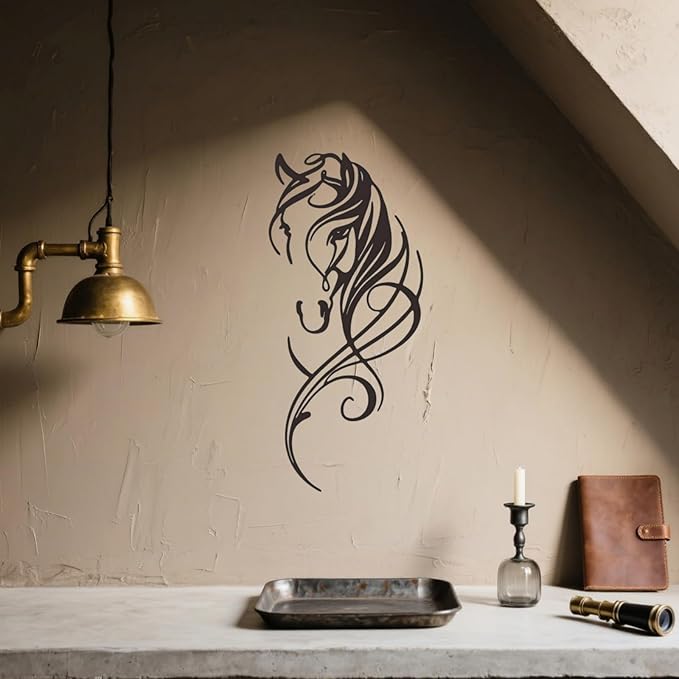 JBCHUCI Metal Horse Wall Art Decor - Western Equestrian Line Art & Dynamic Metal Wall Sculptures, Horse Wall Decor for Home Bedroom, Bathroom, Living Room (15.7x 7.2 Inch)