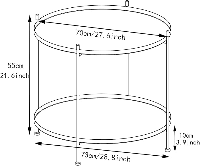 Modern Metal Table,Round Coffee Table with Storage Indoor/Outdoor, Coffee Tables for Living Room (White, 2-Tier 27.6")