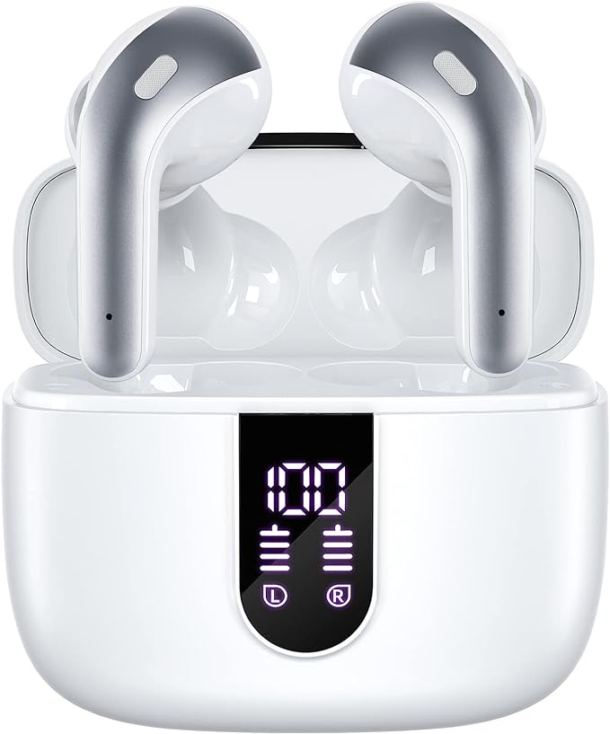 TAGRY Bluetooth Headphones True Wireless Earbuds 60H Playback LED Power Display Earphones with Wireless Charging Case IPX5 Waterproof in-Ear Ear buds with Mic for TV Smart Phone Laptop Computer Sports