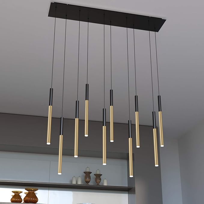ALTAIR 10 Mini Pendant Lighting Black-Brass - LED Hanging Light Fixture for Kitchen Island, Bar, Foyer - Cluster Pendants - Dimmable, Adjustable Wire, Lamp Bulb Included