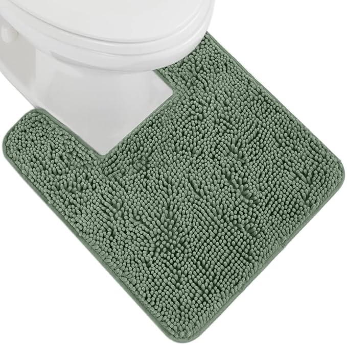 GORILLA GRIP Plush Absorbent Shaggy Chenille Bath Rug Mat for Square Toilet Base with Rubber Backing, Machine Washable Rugs, Soft Microfiber Contour Mats for Toilets, Bathroom Decor, Sage