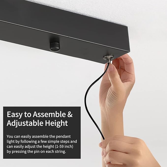 Linear Pendant Lights Kitchen Island, Dimmable LED Chandeliers for Dining Room, Modern Billiard Room Pool Table Light Ceiling Pendant Lamp for Bar Office, Black, Adjustable Height