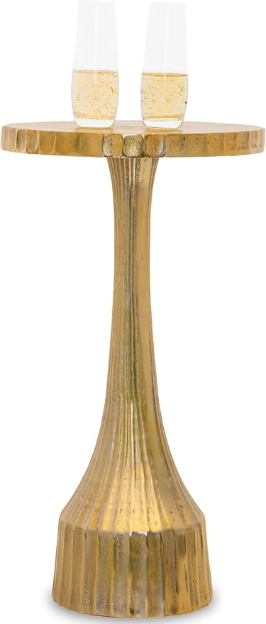 OBJET D'ART Small Round Gold End Table, Cyrus, 22'' Height, Vintage Metal Accent, Side, Pedestal, Cocktail, and Drink Tables for Living Room and Small Spaces