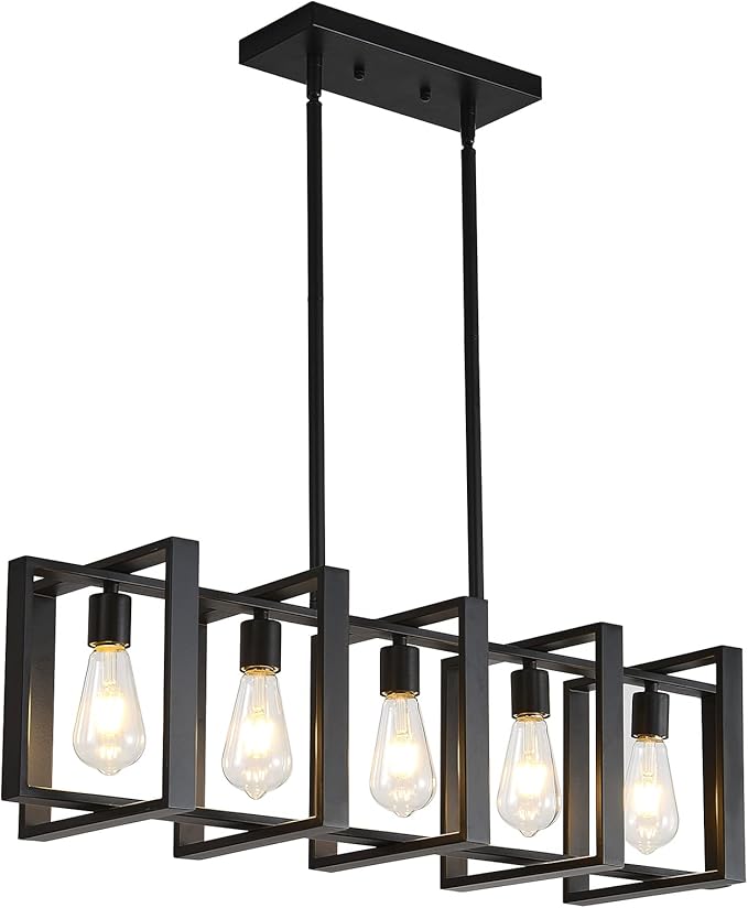 34.5 INCH Kitchen Island Chandeliers for Dining Rooms, Pendant Lighting Hanging Light Fixture Matte Black 5-Light Farmhouse Pendant Lightsfor Kitchen Island