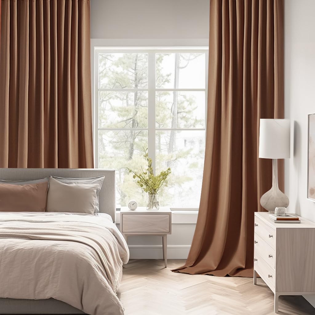 MIULEE Back Tab Blackout Curtains 102 Inch Long 2 Panels Set for Living Room Bedroom, Rod Pocket/Pinch Pleated Thermal Insulated Room Darkening Light Blocking Floor to Ceiling Drapes, Cappuccino Brown