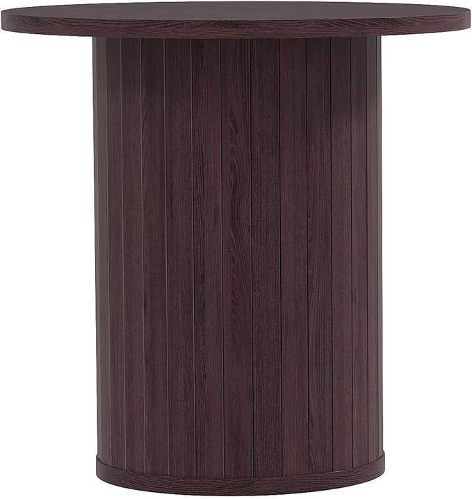 COSVALVE Round Wood Coffee Table 23.6IN with Hidden Storage & Sliding Door, Circle Farmhouse Side Table Sets for Living Room, Bedroom, Balcony, Small Spaces, Walnut