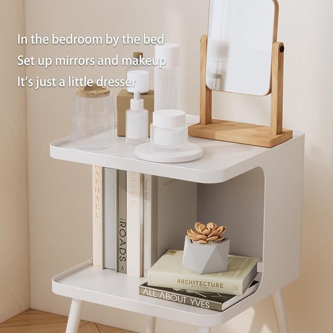 Metal Side Table,Modern end Table,Bedside Table,Small nightstand with Storage Shelf for Bedroom Living Room Small Space (White)
