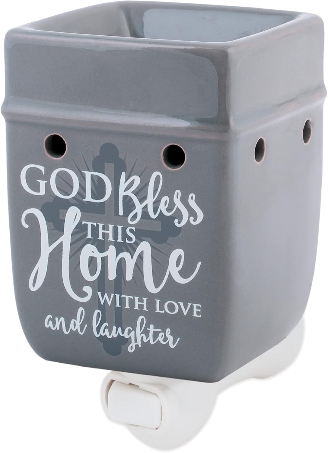 Elanze Designs God Bless This Home with Love Grey Stoneware Electric Plug-in Wax Tart Oil Warmer