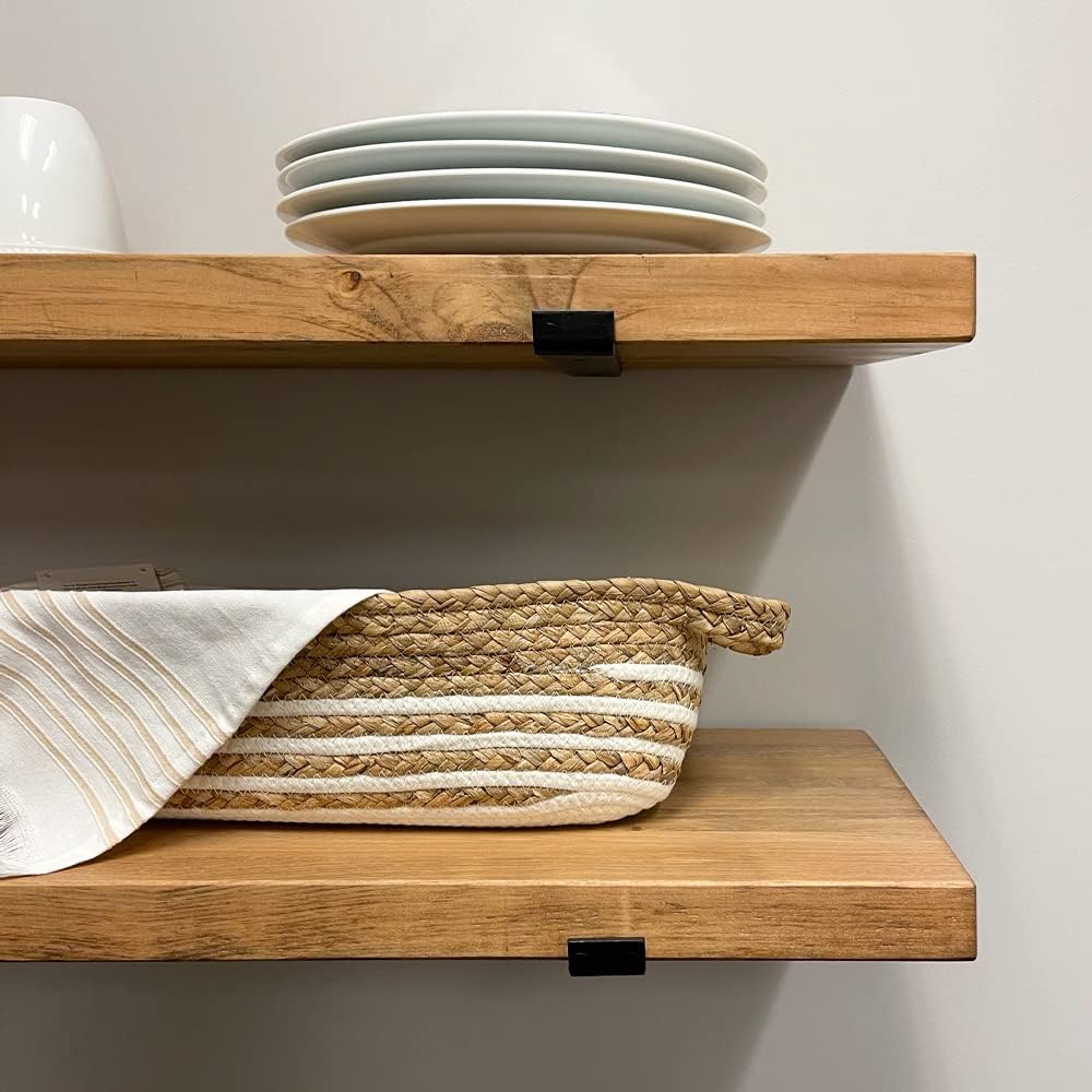 Rustic Shelves with J-Brackets Set of 2, Industrial Shelf, Kitchen Shelves, Solid Wood, Decorative Wall Storage, Heavy Duty, URBANDI (Brown, 36Wx8D)
