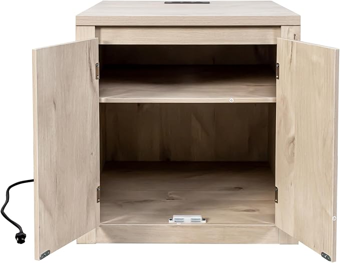 MINCETA End Table with Charging Station and USB Ports, Modern Bedside Table with Door, Rustic Wood Square Nightstand with Adjustable Storage Shelf for Living Room, Bedroom, Gray