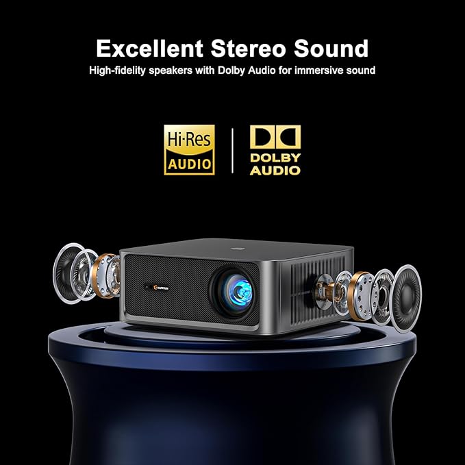 HAPPRUN 2500 ANSI Lumens Outdoor Projector with Built-in Streaming Apps, 4K Decoding Resolution, Dolby Audio, WiFi 6 and Bluetooth 5.2 for Indoor and Outdoor Home Theater