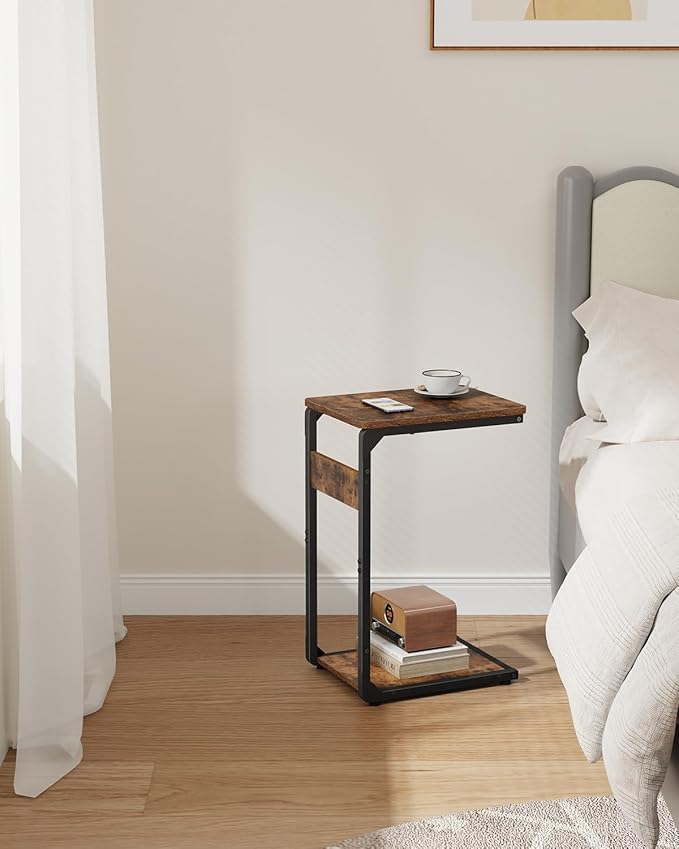 Narrow C-Shaped End Tables, Sofa TV Trays Set of 2, Tray Table Small Couch Side Table for Living Room, Bedroom, Bedside ET-YB-BR2