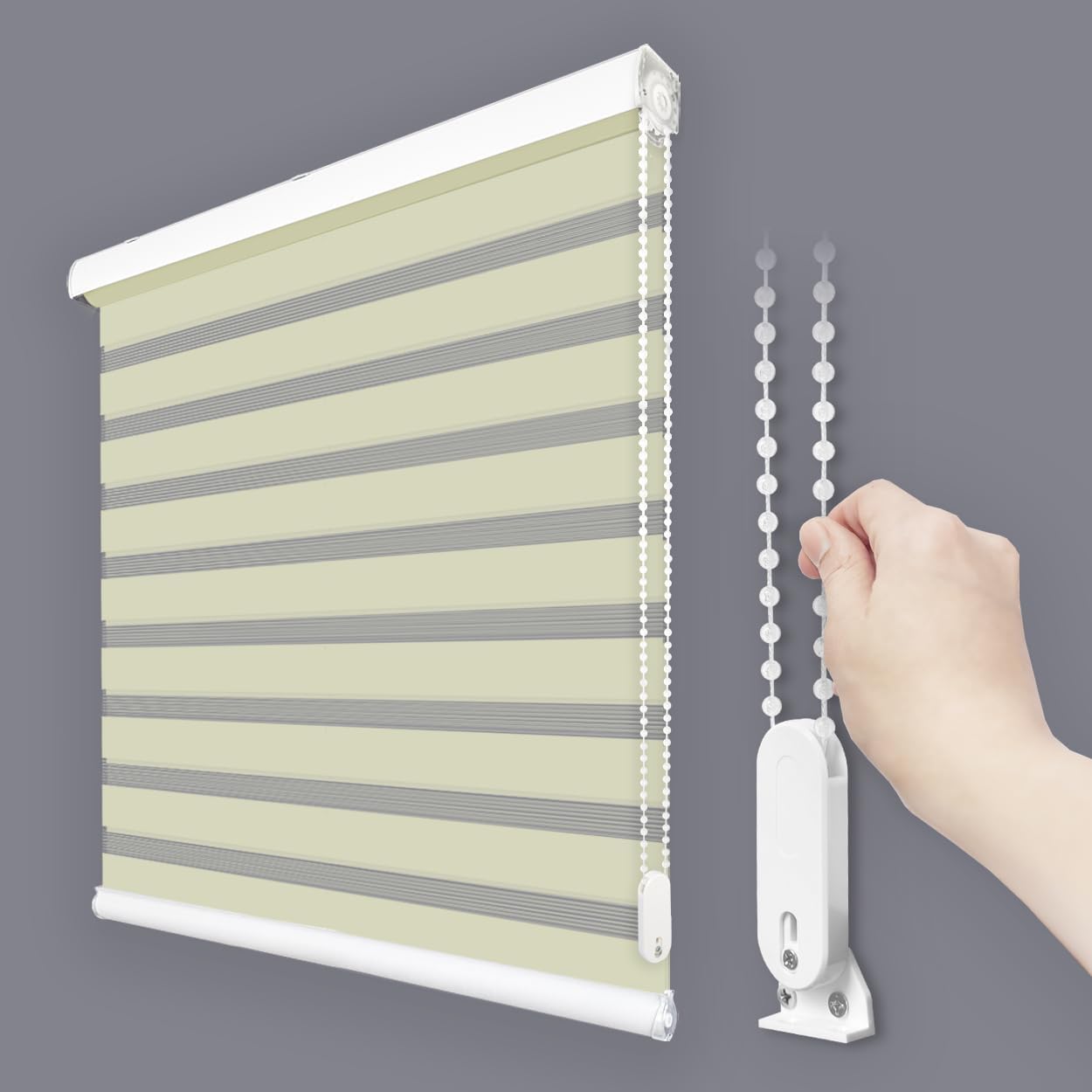 Foiresoft Standard Custom Zebra Roller Blinds for Windows [W10–105 x H10–115 Inch, Pale_Green, Basic], Light Filtering Dual Layer Shades for Bedroom, Living Room, Office, 13 Colors