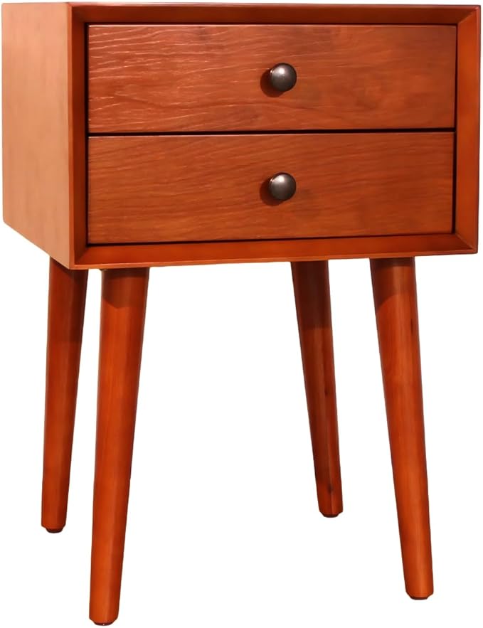 KEIKI Mid Century Modern Night Stand, Space Saving Nigtstand with 2 Big Drawers, Bedroom Bedside Coffee Table for Drink, Sofa Bed Side Desk Tables for Apartment Living Room, Easy Assembly, Brown