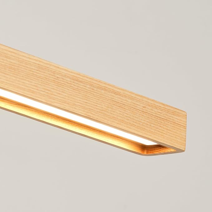 59" Natural Wood LED Linear Pendant Light Fixture 40W Led Dining Room Light Dimmable Hanging Light Fixture for Dining Room Kitchen Island Pool Table Lights Natural Wood Color