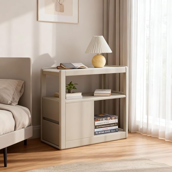 100% Solid Wood Side Table with Wheels, Narrow Side Table with Storage Drawers, Rolling Bedside Table for Bedroom Living Room Space Saving (Gray, 11.81" D x 26.77" W x 23.23" H)