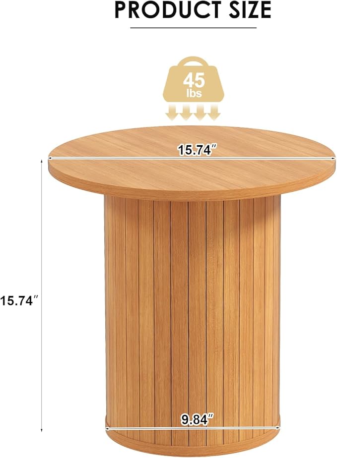 COSVALVE Round Wood Fluted End Table, 15.7” Circle Farmhouse Side Table Sets for Living Room, Bedroom, Balcony, Small Spaces, Natural