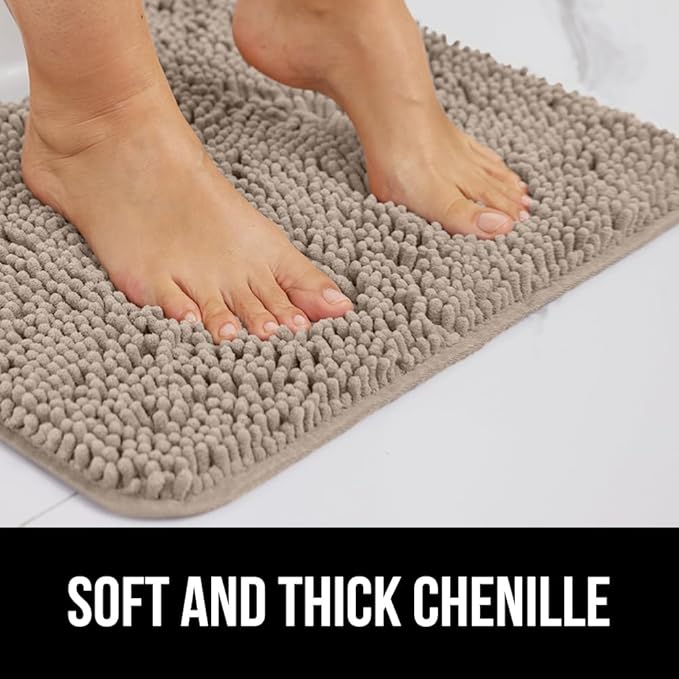 GORILLA GRIP Bath Rug Mat 54x24, Thick Absorbent Chenille, Quick Dry Microfiber Mats, Rubber Backing Washable Shower Floor Rugs, Bathmat Runner, US Designed Bathroom Home Decor Accessories Gray Beige