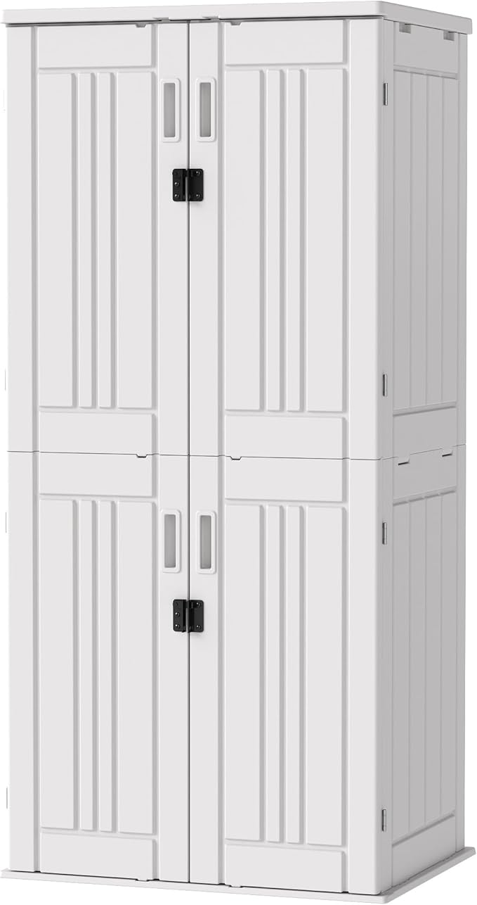 EHHLY Heavy Duty Tall Storage Cabinet Outdoor Weatherproof, 28 Cuft Garage Storage Cabinet with 4 Adjustable Shelves, Lockable Kitchen Pantry Closer Organizer, 31Wx23Lx66H, Polar White
