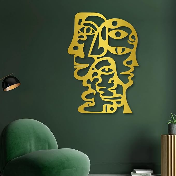 huefoam Abstract Face Metal Wall Art, Picasso Faces Metal Wall Art, Abstract Wall Decor for Living Room, Bedroom, Dining Room (Gold, 31"×22"/80×56cm, metal art wall decor)