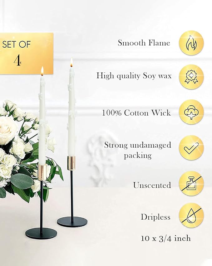 Green Taper Candle Candlestick Bow Soy Candles Unscented Wedding Party Wax Unscented Dinner Candle Dripless,10 inch,Set of 4,J1