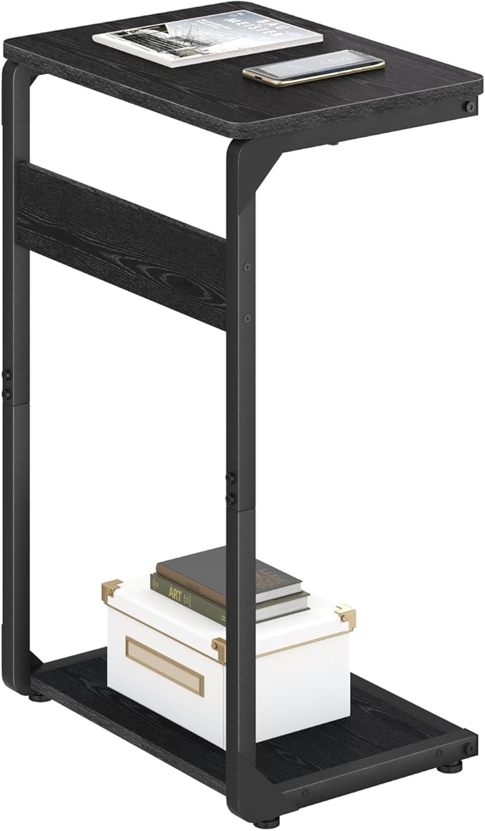 C-Shaped End Table, Small Couch Side Table, Sofa TV Tray Table for Living Room, Bedroom, Bedside ET-YB-BKW1