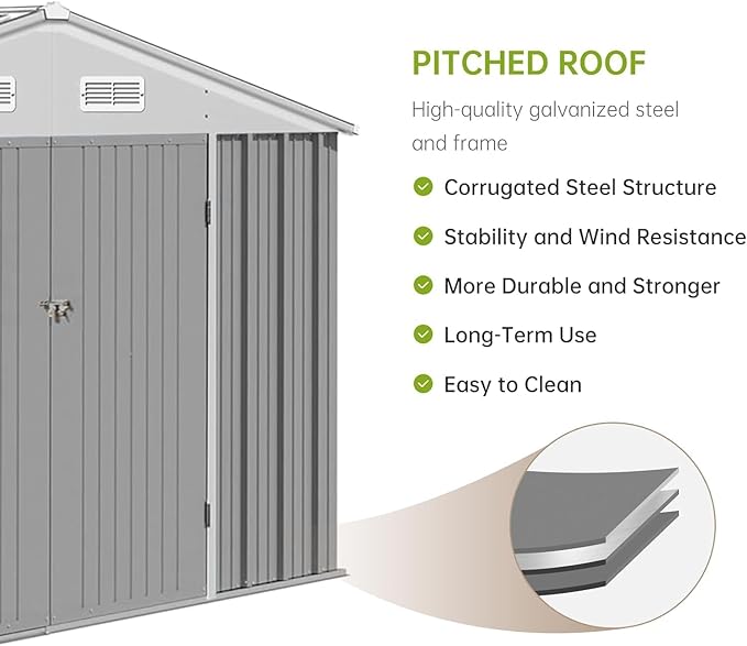 12X10FT Metal Storage Shed - Large Waterproof Tool Metal Shed with Lockable Doors & Vents, All-Weather Outdoor Sheds for Lawn Mower, Bike