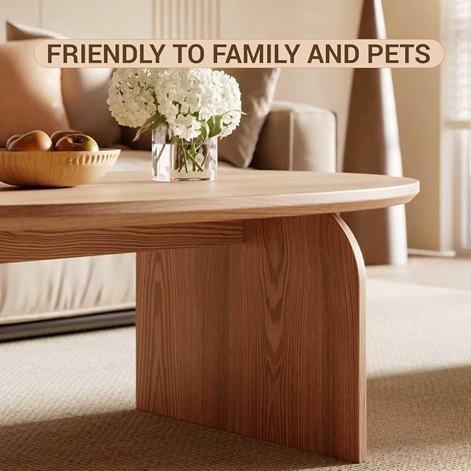 Honyee Modern Oval Coffee Table, Small Coffee Tables for Living Room - Oak Wood Top with Solid Legs, Wooden Center Table Easy Assembly for Living Room &Bedroom,Office, Natural