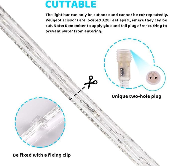 SURNIE LED Rope Lights Outdoor Warm White, Waterproof 18FT Cuttable 3000K Soft Lighting Indoor 110V Flexible Clear Tube for Bedroom Outside Garden Deck Patio Camping Decor, Not Flat Strip
