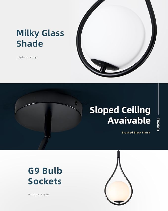 Black Pendant Lights Kitchen Island, 1-Light Pendant Lights with Milky White Globe Glass, Modern Pendant Light Fixtures, Black Hanging Lamp for Kitchen Island H9377 MGBK