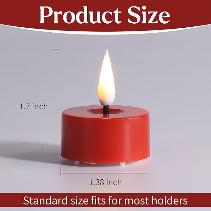 Eywamage Red Christmas LED Tealights with Remote Batteries, Flickering Flameless Tea Lights Votive Candles Set of 12