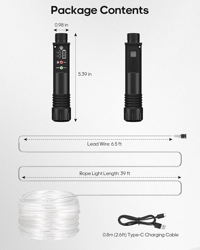 Rope Lights, Rechargeable 79FT 240LED Outdoor Waterproof String Lights with 1200mah Portable Rechargeable Battery, Timing & 8 Modes for Party Christmas Camping DIY Tree trampoline - Multicolor 2 Pack