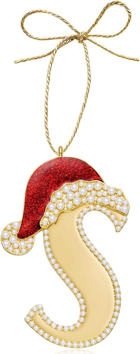 2025 Christmas Ornaments, Letter S Ornaments for Christmas Tree, Hanging Red Hat Ornament for Mother Best Friends Sister Wife