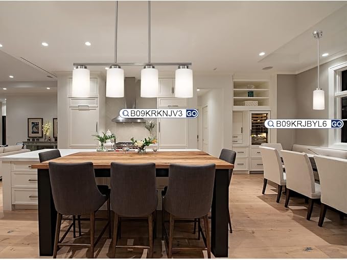 TODOLUZ Brushed Nickel Kitchen Island Light, Farmhouse Pendant Light Fixtures with Opal White Glass Shades Modern Linear Ceiling Hanging Light for Living Room