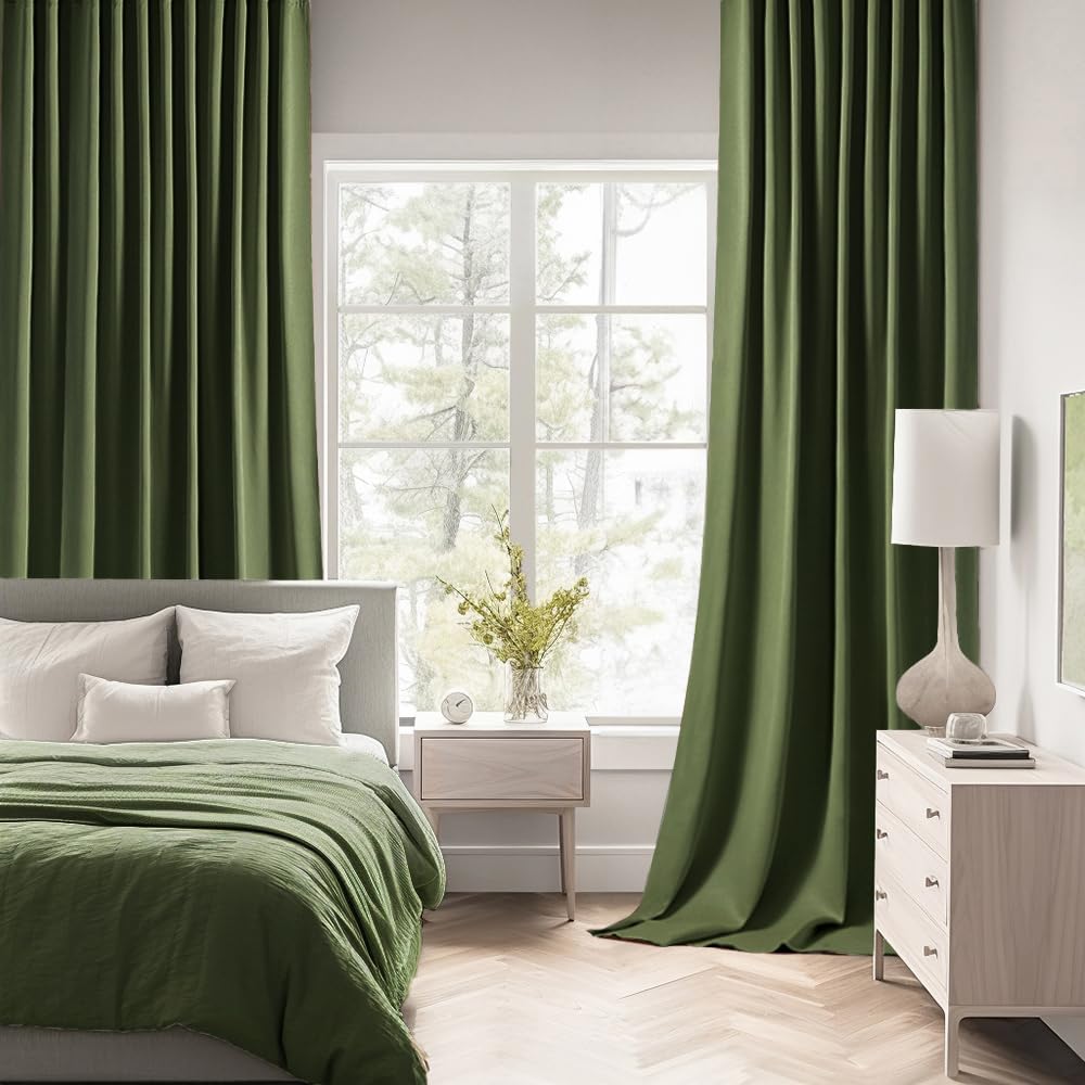 MIULEE Olive Green Back Tab Blackout Curtains 90 Inches Long 2 Panels Set for Living Room Bedroom Privacy, Rod Pocket/Pinch Pleat Thermal Insulated Room Darkening Pleated Light Blocking Drapes