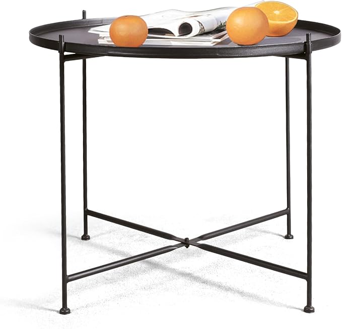 Modern Metal End Table, Round Side Table Indoor/Outdoor, Living Room Small Coffee Table (Black, 1-Tier 23.6")