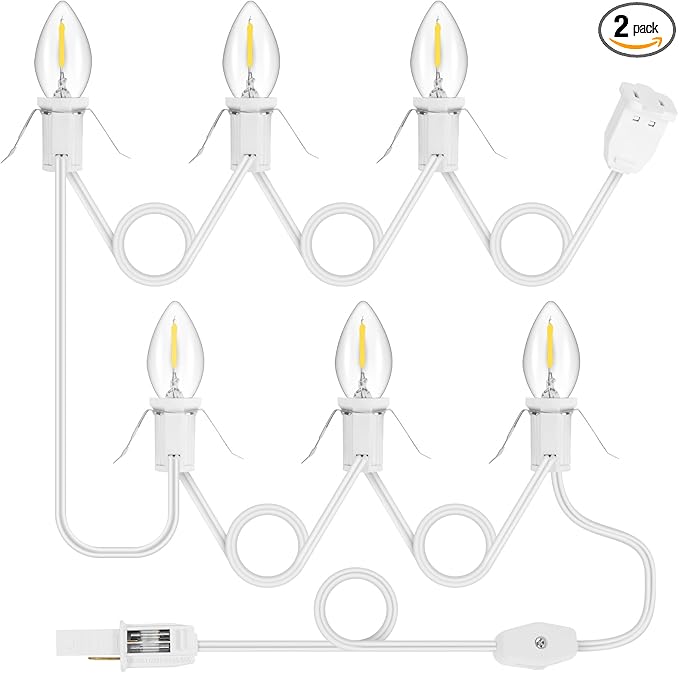 1Pack Accessory Cord with 6LED Bulbs and Outlet Christmas Village Light 11.6FT Blow Mold Light Cord with Spare Fuse Warm White C7 Lamp Christmas Village Accessories for Village Houses Craft Pumpkin