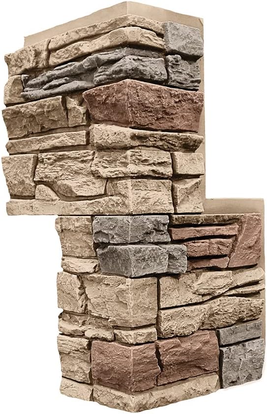 GenStone Faux Stacked Stone 90 Degree Outside Corner Panel 22.5" x 12" in Desert Sunrise Color for Do It Yourself Friendly Home Improvement Projects