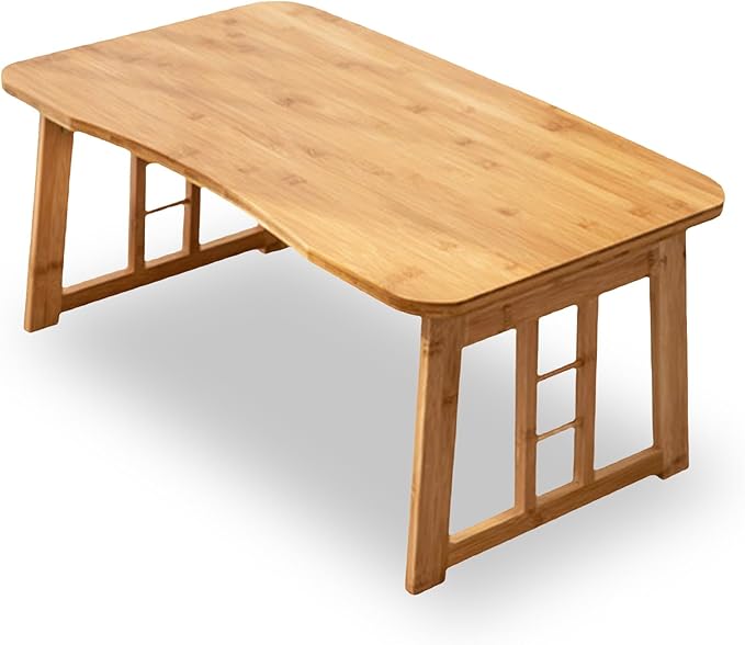 Folding Coffee Table for Living Room, 31.5 in Foldable Floor Table, Bamboo Low Coffee Tables for Small Spaces, No Assembly, Lightweight Simple Storage for Apartment, Sunroom (Wood)