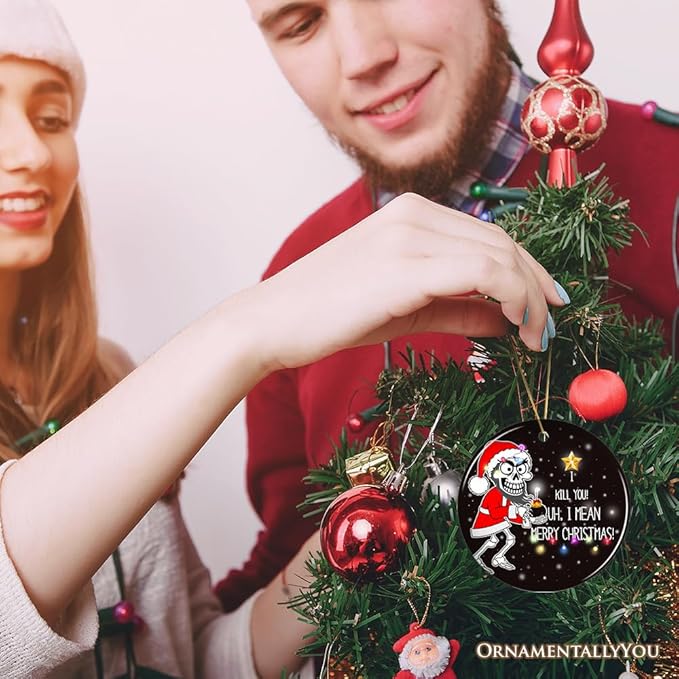 Hilarious Skeleton Bomber Christmas Ornament, Bomb for a Present Funny Comedy Gift