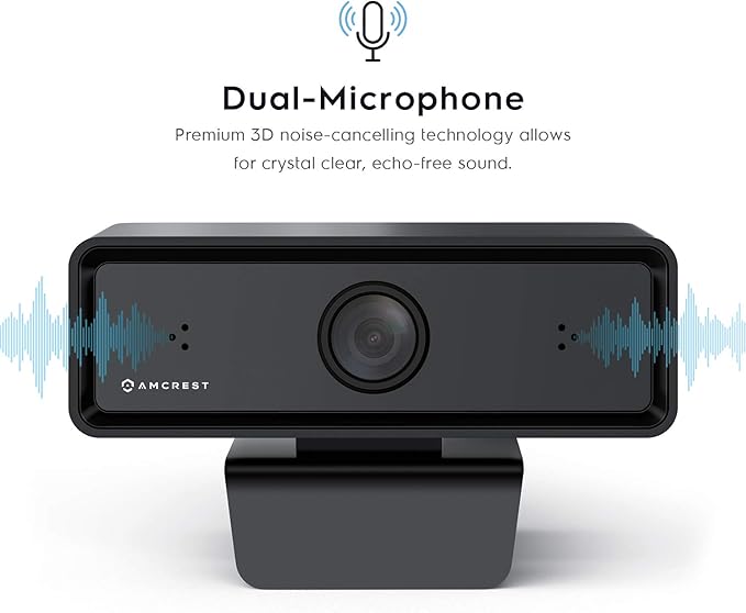 Amcrest 1080P Webcam with Microphone & Privacy Cover, 2 Noise-Cancelling Mics, USB Webcams for Desktop/Laptop PC Computer, Web Cam for Calls, Conference, Zoom, Skype, Online Classes, Meetings AWC2198