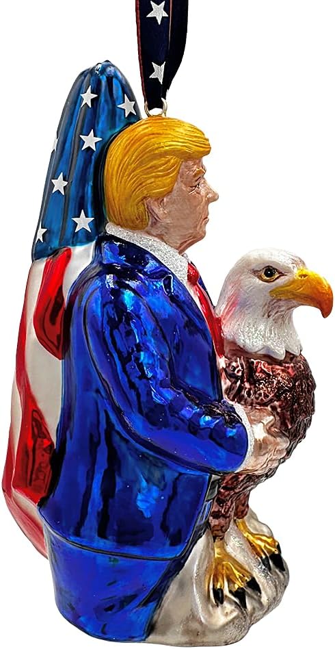 Exclusive Premium President Trump Glass Christmas Ornament, American Bald Eagle MAGA Tree Decor