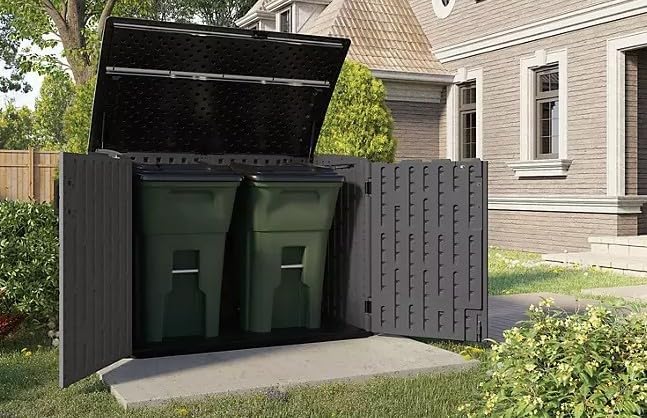 Stow-Away Horizontal Storage Shed, Outdoor Storage Box, Gray, Double Door Design-BMS4781