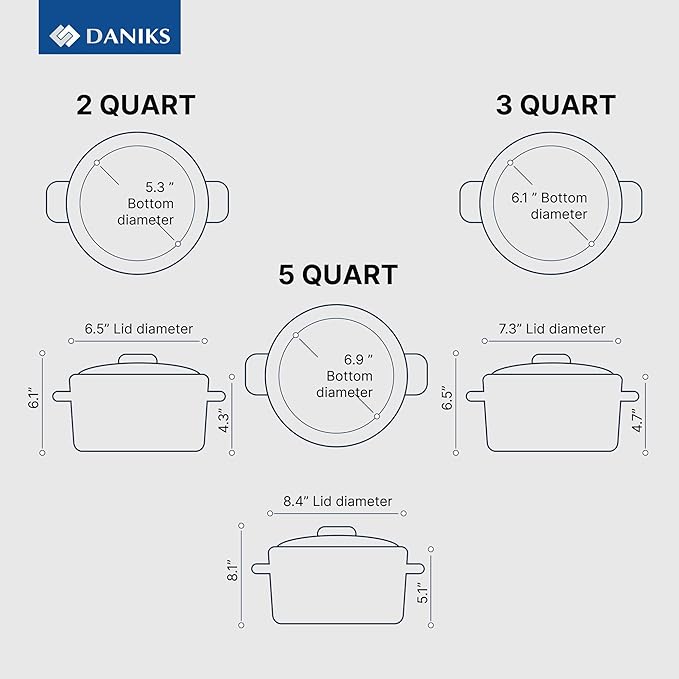 Daniks Standard 9-Piece Stainless Steel Cookware Set with Glass Lids, Includes Saucepan, Tri-Ply Bases for Even Heating, Induction Compatible, Dishwasher Safe, Built-In Measuring Scale, Silver