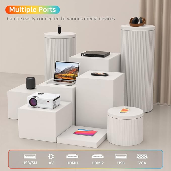 Projector with 5G WiFi and Bluetooth, Native 1080P Projector, Full HD 18000LM Movie Projector, 100" Display Home Theater, Compatible with Phone/Laptop/TV Stick (White, Projector Bag Included)